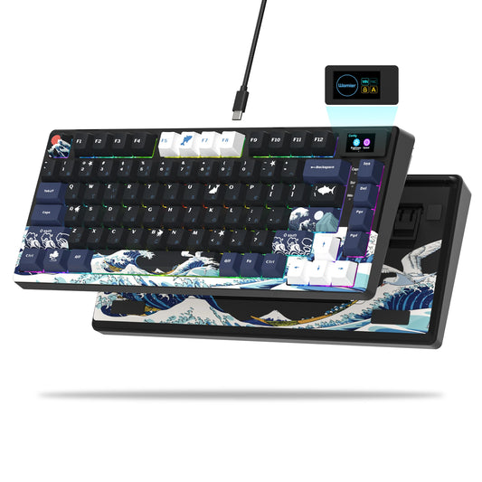 Teclado gamer Womier S-K80 com ecrã OLED a cores, teclado mecânico gaming hot-swappable com montagem gasket, teclado RGB personalizado