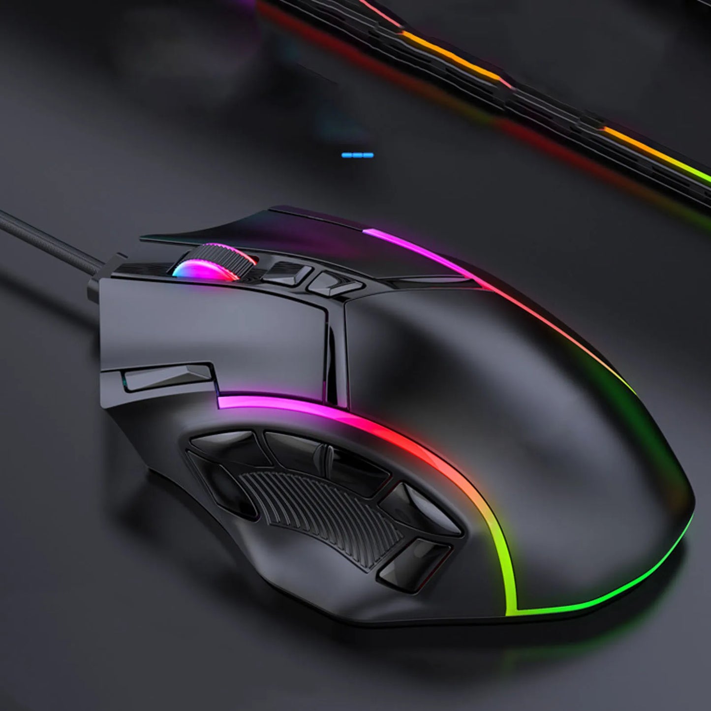 Ratón gaming RGB con cable 12800DPI, 12 teclas, definición de macros, accesorios de repuesto para ordenador, funcionamiento fotoeléctrico