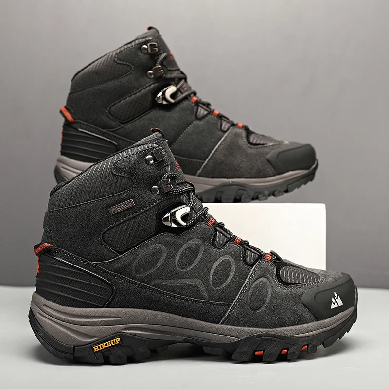 HIKEUP High-Top Herren-Wanderstiefel Winter Outdoor Schuhe Schnürung Rutschfeste Sportliche Freizeit-Trekkingstiefel Herren Wildleder Warme Schuhe