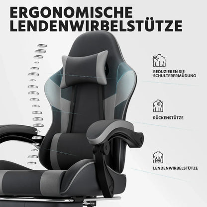 Ergonomic Gaming Chair with Lumbar Support, Breathable PU Leather Gaming Chair, Reclining Computer Gaming Chair with Footrest & Adjustable Height