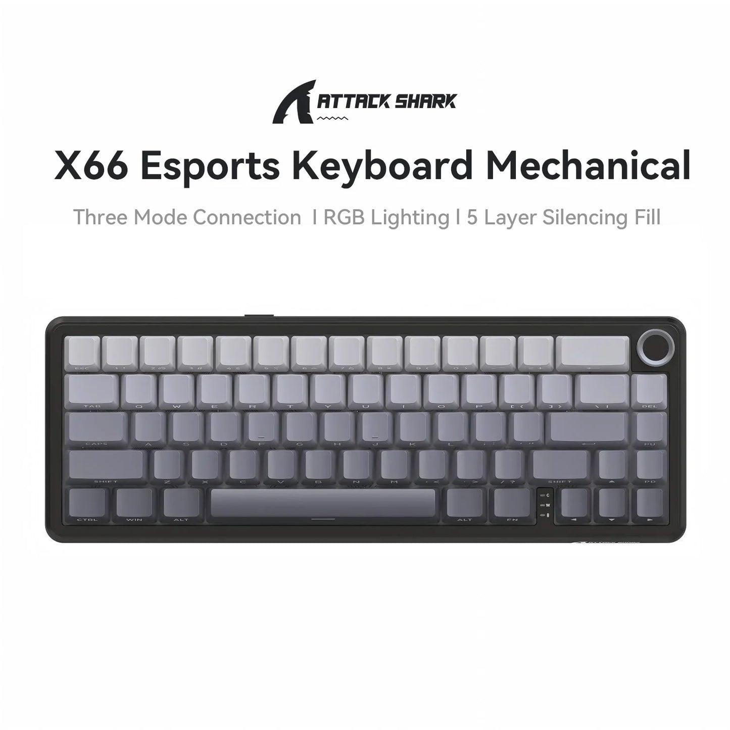 Teclado mecánico inalámbrico Attack Shark X66 con diseño compacto 65%, retroiluminación RGB, montaje gasket, hot swap, Bluetooth, USB-C, PBT y batería de gran capacidad