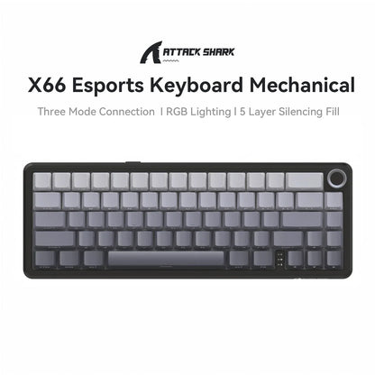 Teclado mecánico inalámbrico Attack Shark X66 con diseño compacto 65%, retroiluminación RGB, montaje gasket, hot swap, Bluetooth, USB-C, PBT y batería de gran capacidad