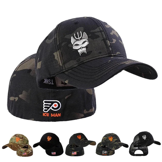 Boné de beisebol em algodão unissexo para entusiastas militares, boné tático ajustável Snapback elástico para corrida e pesca
