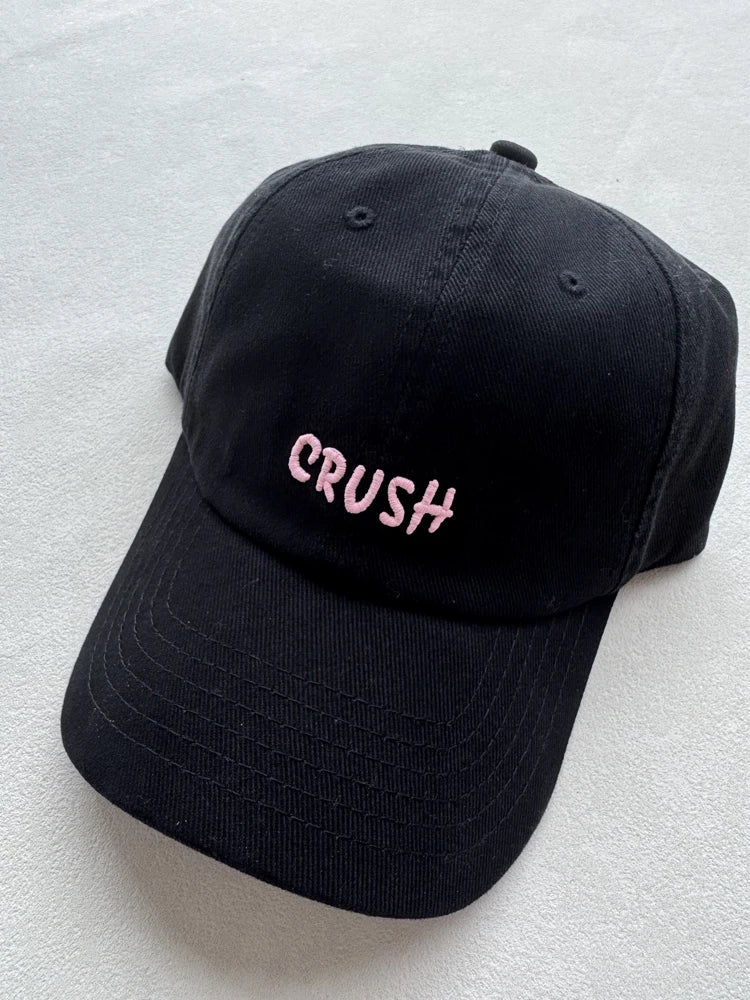 New Arrival Unisex Embroidery "crush" Baseball Caps Black Embroidered Initials Dad Hat 100% Cotton Baseball Caps for Four Season