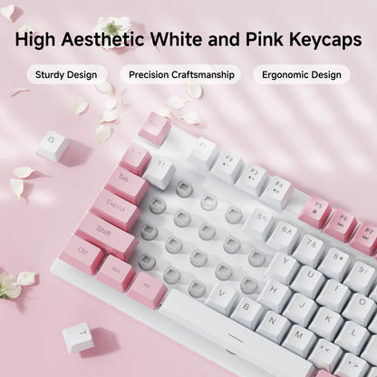 EWEADN Wired Pink White Keyboard, Full-Size Numpad, Quiet Keys, RGB Backlit Cute Design for Laptop/PC, Ideal for Work & Gaming