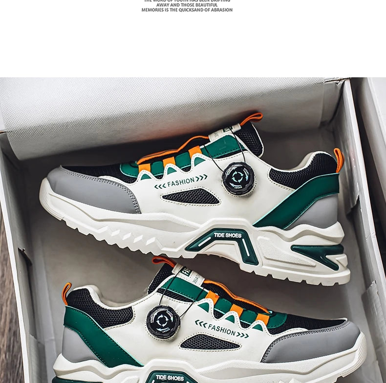 Koreanische Herren-Sportschuhe mit drehbarer Schnalle, modische Freizeitschuhe für alle Jahreszeiten, weiche rutschfeste Sohle, Outdoor-Laufschuhe, Studenten-Sneaker