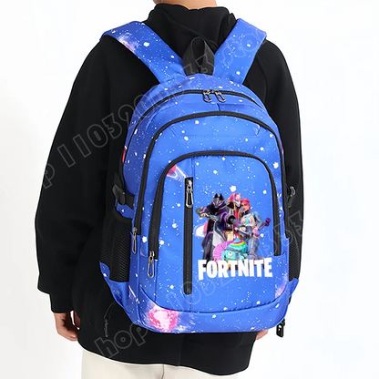 Mochila Fortnite Céu Estrelado de Grande Capacidade, Impermeável, com Compartimento para Portátil e Estampado de Personagem do Jogo, para Estudantes, Rapazes e Raparigas, Regresso às Aulas