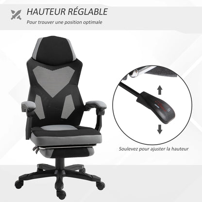 Ergonomic Gaming Office Chair Grey & Black with Adjustable Height, 360° Swivel, Mesh Fabric, High Density Foam, Comfortable Computer Chair