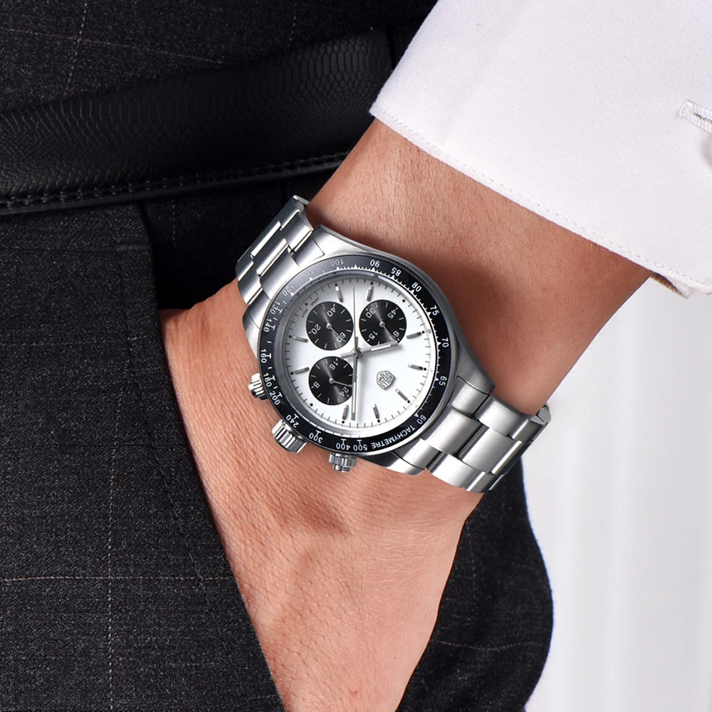 Herreur Rolls Timi Panda – Kvarts-kronograf, luksusmodel, safirglas med antirefleksbehandling, vandtæt, sporty stil