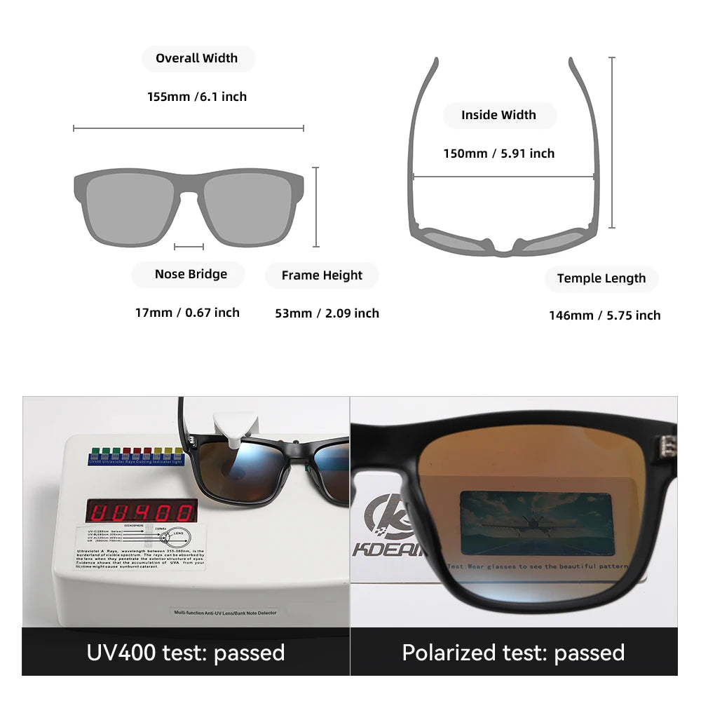 KDEAM XXL Size Men's Polarized Sunglasses Outdoor Sports Goggles Overall Width 155mm Extra Large Sunglass