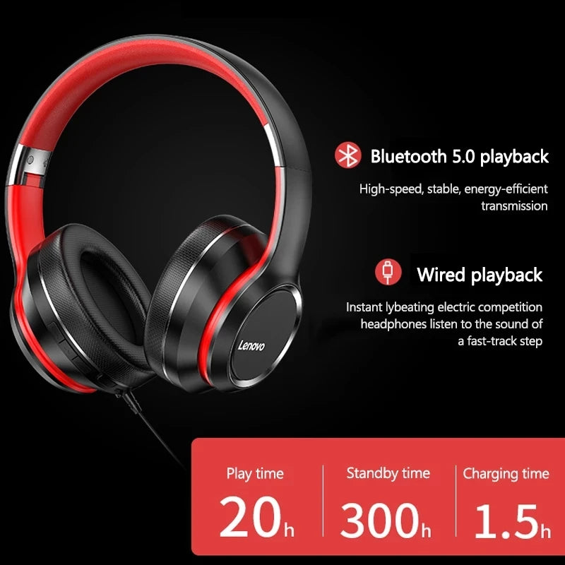 Auriculares Lenovo HD200 Bluetooth inalámbricos circumaurales – Casco gaming estéreo HiFi con cancelación de ruido y micrófono