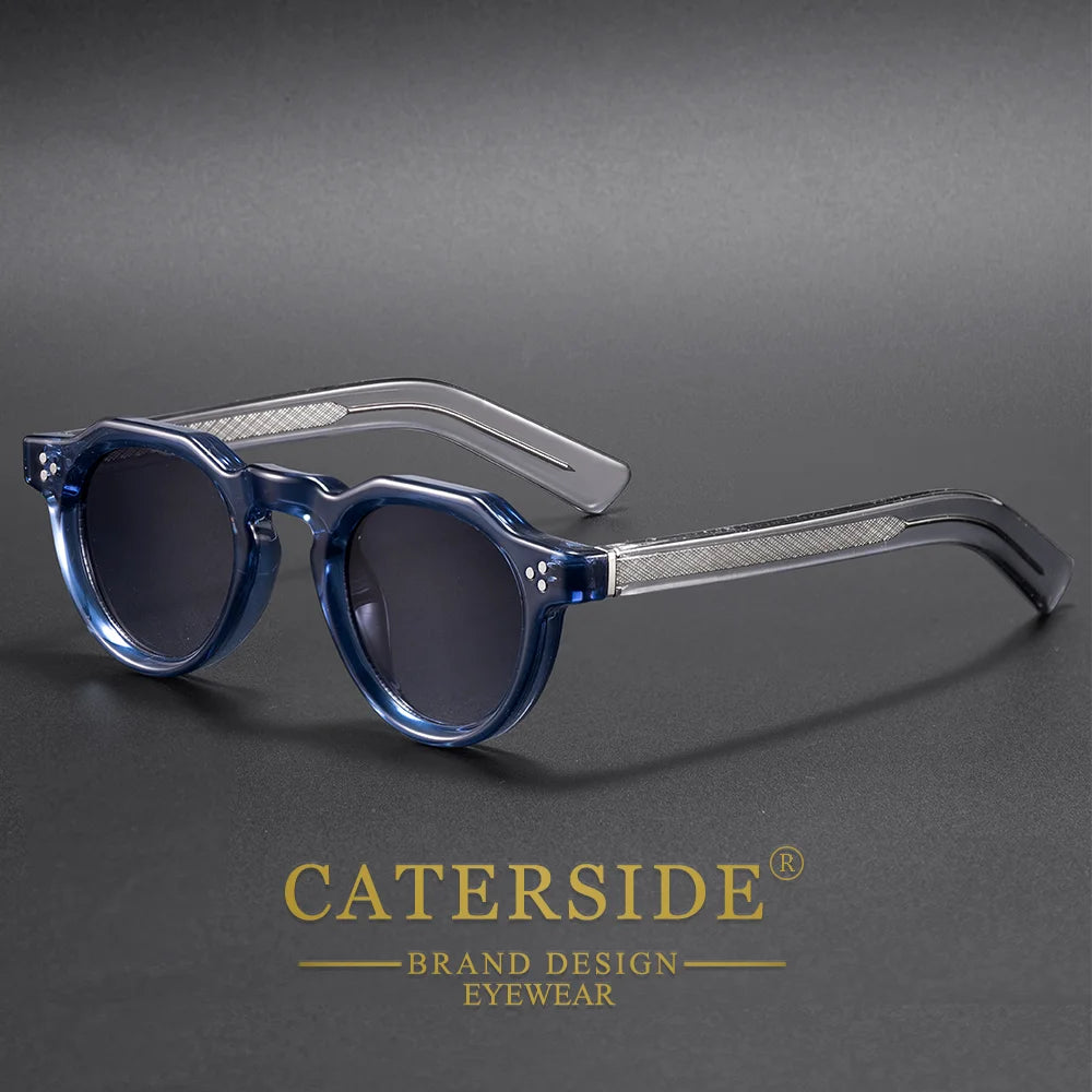 CATERSIDE Retro Round Men's Sunglasses High-Quality Thick Style Women's Outdoor Travel Business Driving Decorative Glasses UV400