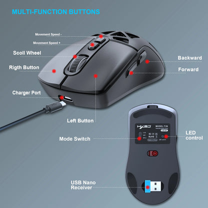 HXSJ T26 Dual Mode Wireless Gaming Mouse, Bluetooth 5.1 & 2.4G Rechargeable Gaming Mouse, 4800 DPI Ergonomic Optical Mouse for Laptop & PC