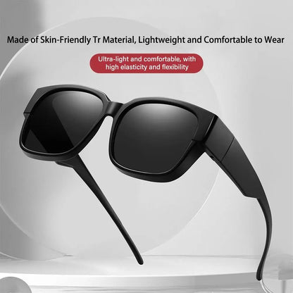 Polarized Fit Over Glasses Sunglasses for Women Men, Trendy Square Wrap Around Shades for Driving Riding, UV Protection