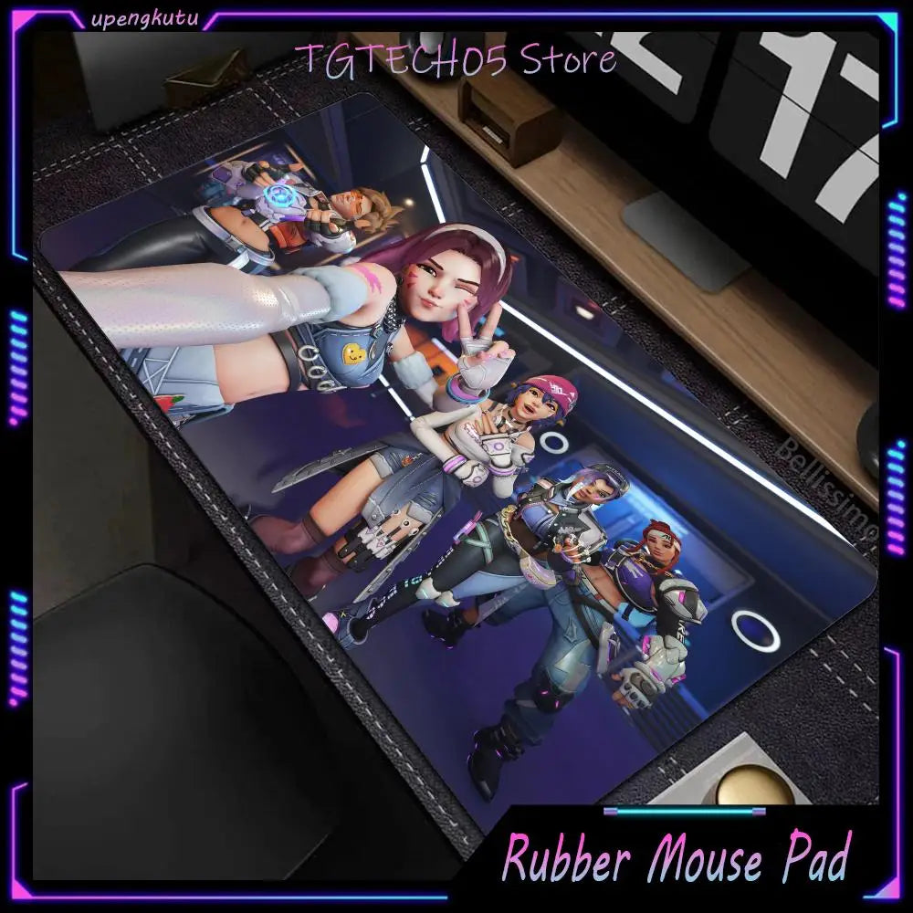 Tapete de Rato Gaming Grande Overwatch para PC, Tapete de Secretária Kawaii Rosa Fofo para Teclado e Portátil, Acessório Gaming HD