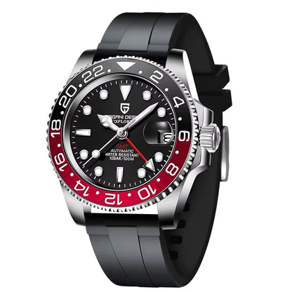 PAGANI DESIGN 40mm GMT Men's Mechanical Watches Rubber Strap Rotating Bezel 100 Waterproof Sports Wristwatch Mens Business Clock