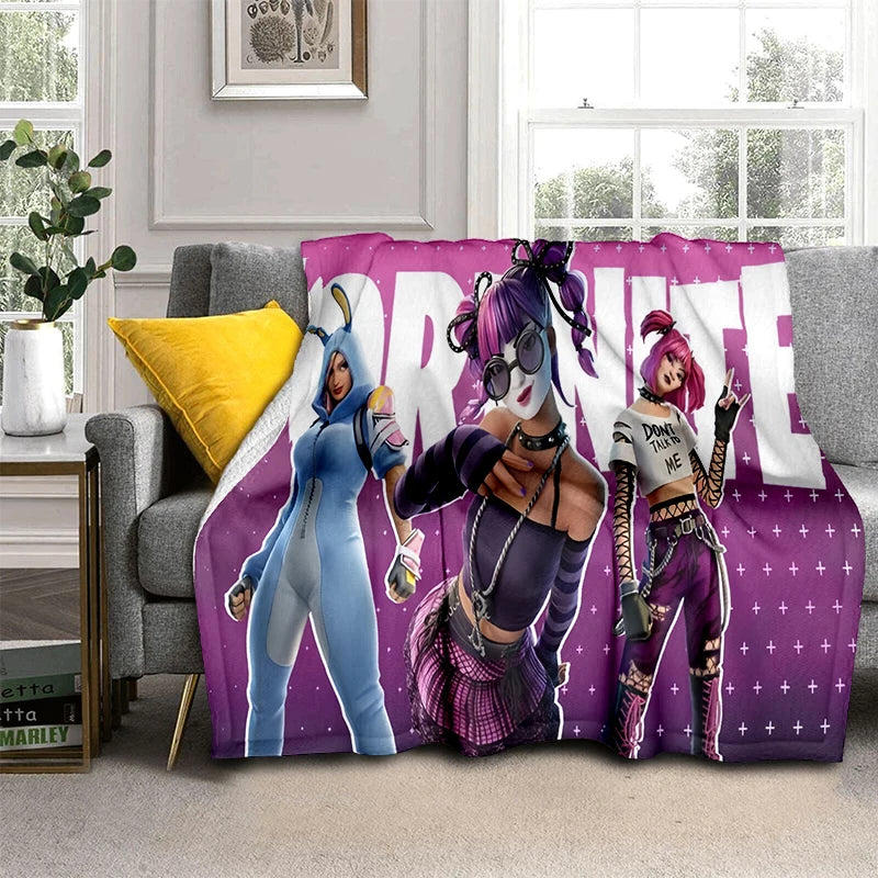 3D F-Fortnites cartoon-game flanellen deken, zachte warme plaid voor slaapkamer, woonkamer, bed, reizen, kamperen, picknick en als cadeau