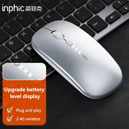 Inphic M1P Wireless Silent Office Mouse Ultra-Thin Portable USB Interface Battery Power Display TYPE-C Charging Wireless Mouse