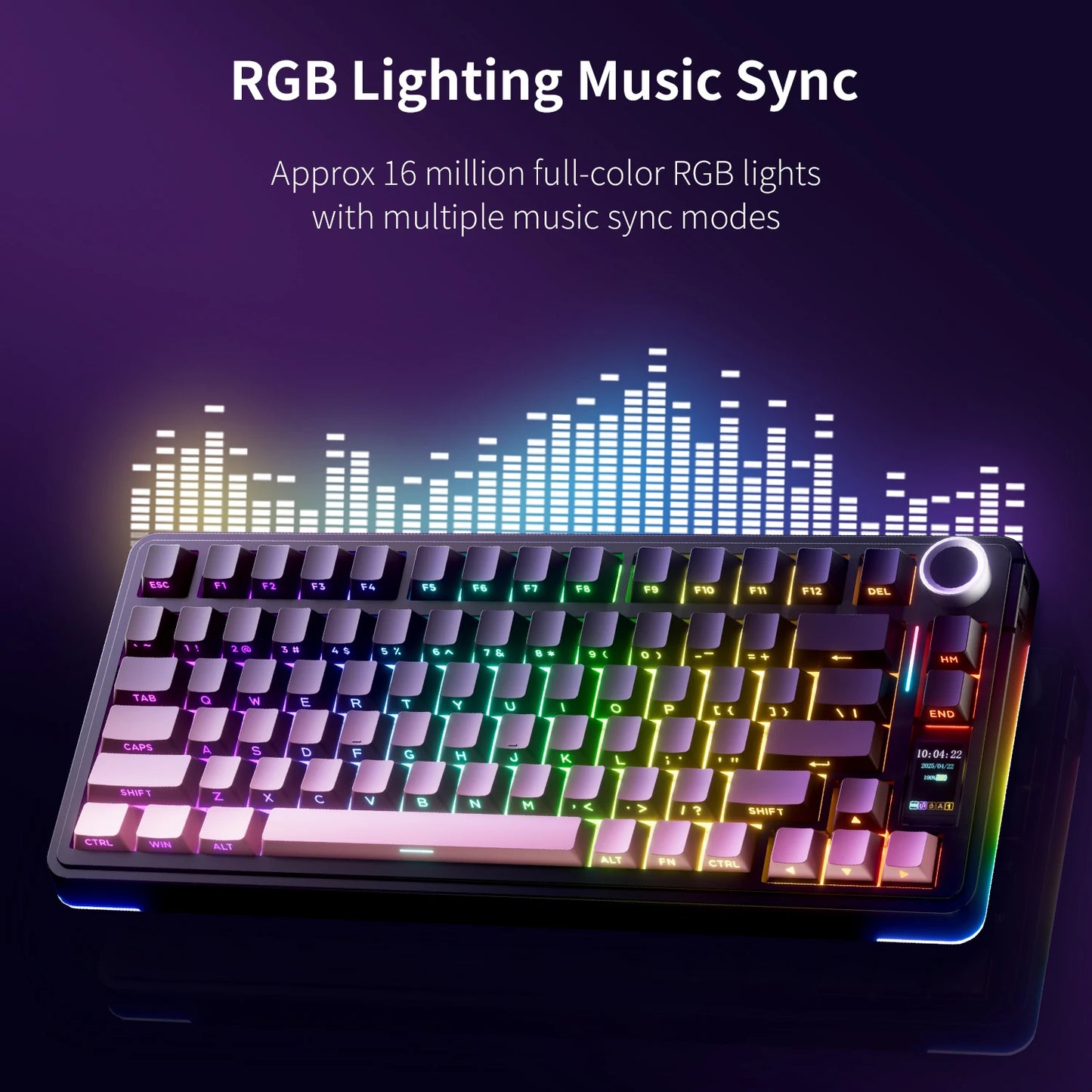 Tastiera meccanica AULA S75 PRO 75% layout personalizzato, retroilluminazione RGB, wireless Bluetooth, tastiera da gaming con schermo e manopola