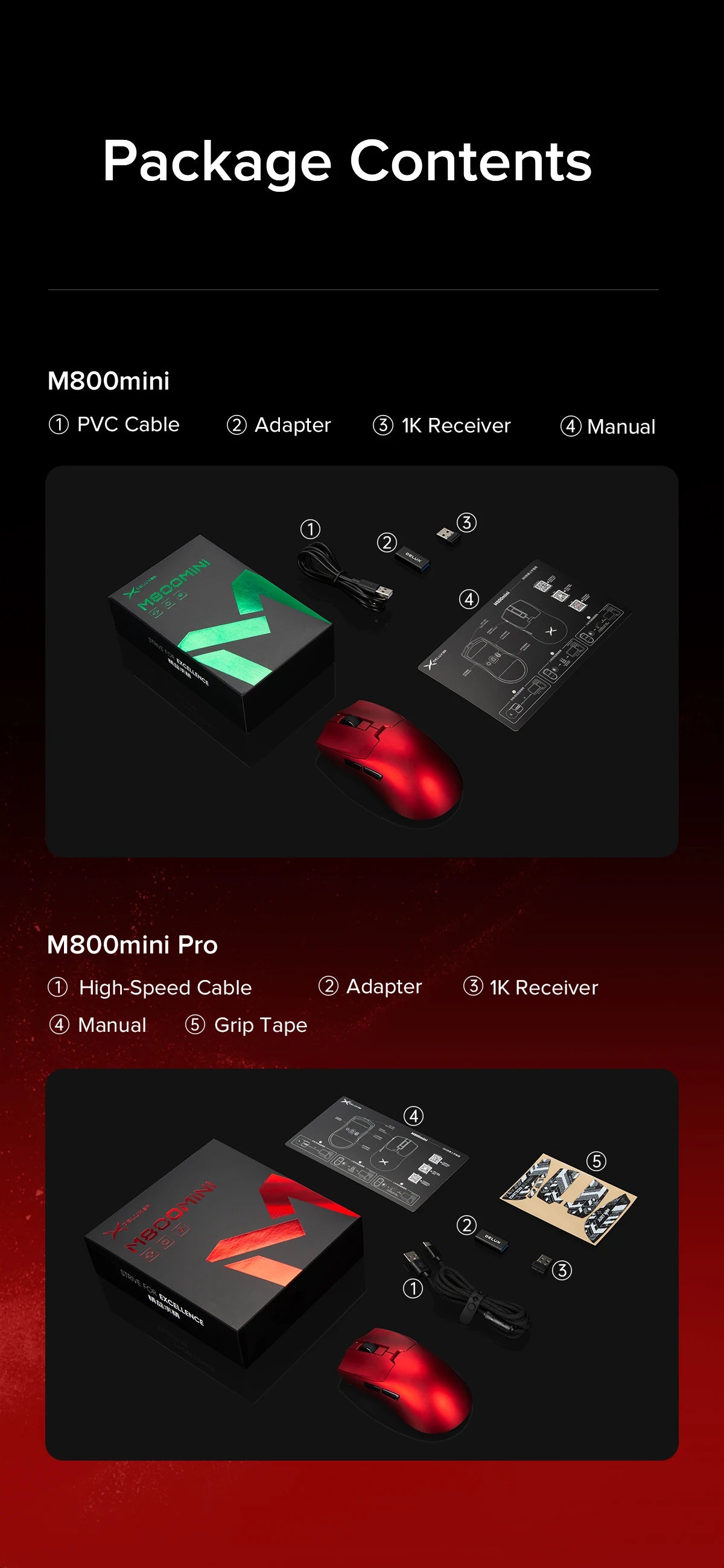 Delux M800mini trådlös gamingmus, 46g lätt, PAW3395/PAW3311, 1KHz polling rate för PC-gamers med små till medelstora händer