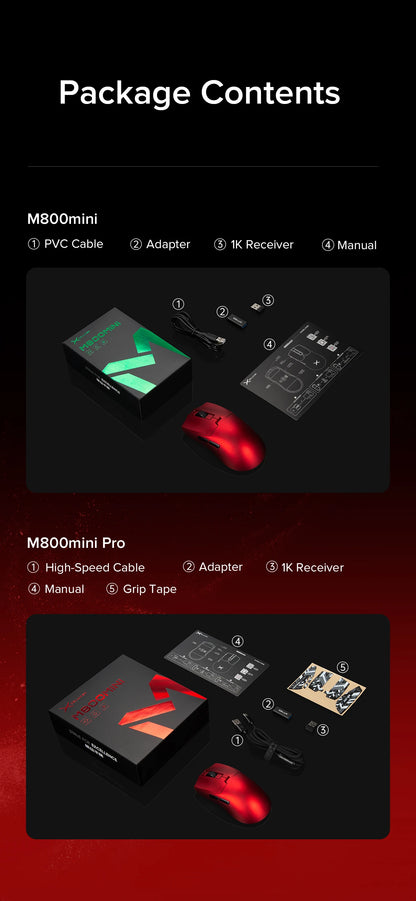 Delux M800mini trådlös gamingmus, 46g lätt, PAW3395/PAW3311, 1KHz polling rate för PC-gamers med små till medelstora händer