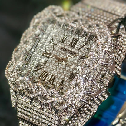 Shine Luxury Hip-Hop Diamond Watch with Emeralds for Men Replica Czech Stone Inlaid Waterproof Gold Watch שעוני יוקרה