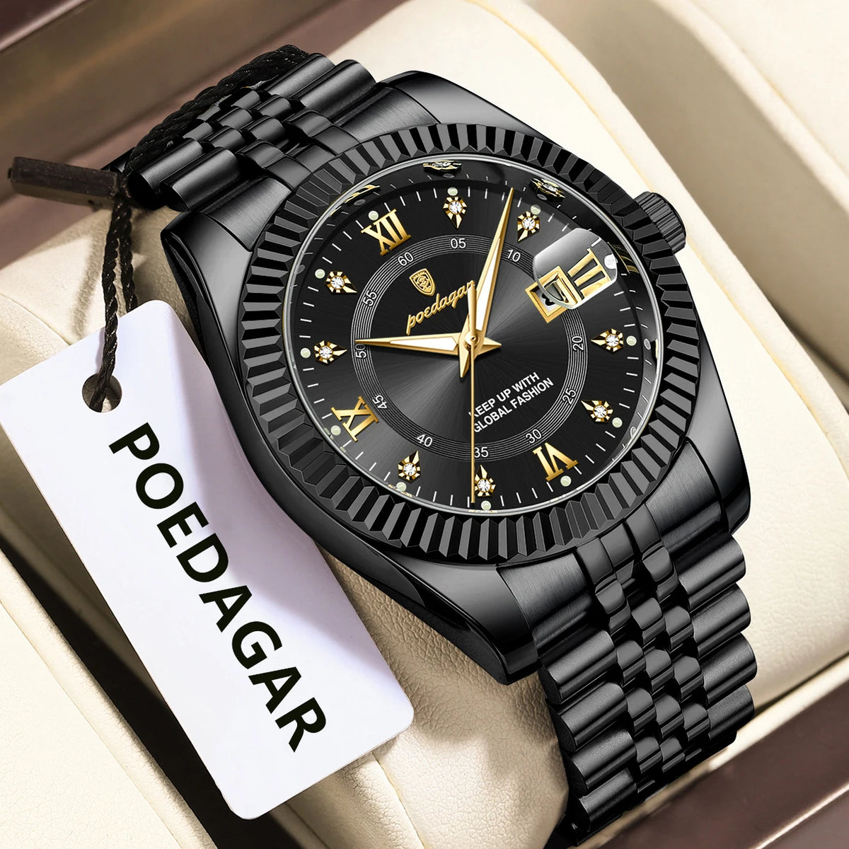POEDAGAR herenhorloge – Luxe model, waterdicht, van roestvrij staal, met lichtgevende wijzerplaat, militaire stijl, datumfunctie, quartz uurwerk, ideaal voor op het werk of bij zakelijke gelegenheden.