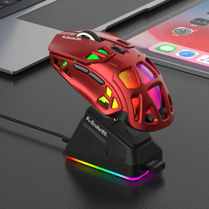 Lenovo Tri-Mode Gaming Mouse Wireless with RGB Charging Dock, 12000DPI Ergonomic Rechargeable Mouse, Bluetooth 2.4G USB Mouse for PC Laptop