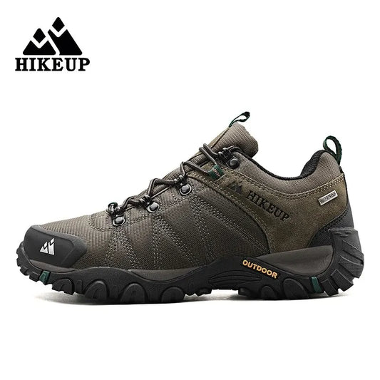 HIKEUP Four-Season Men's Hiking Shoes Outdoor Sports Genuine Leather Wear-Resistant Climbing Shoes Rubber Sole Trekking Sneakers