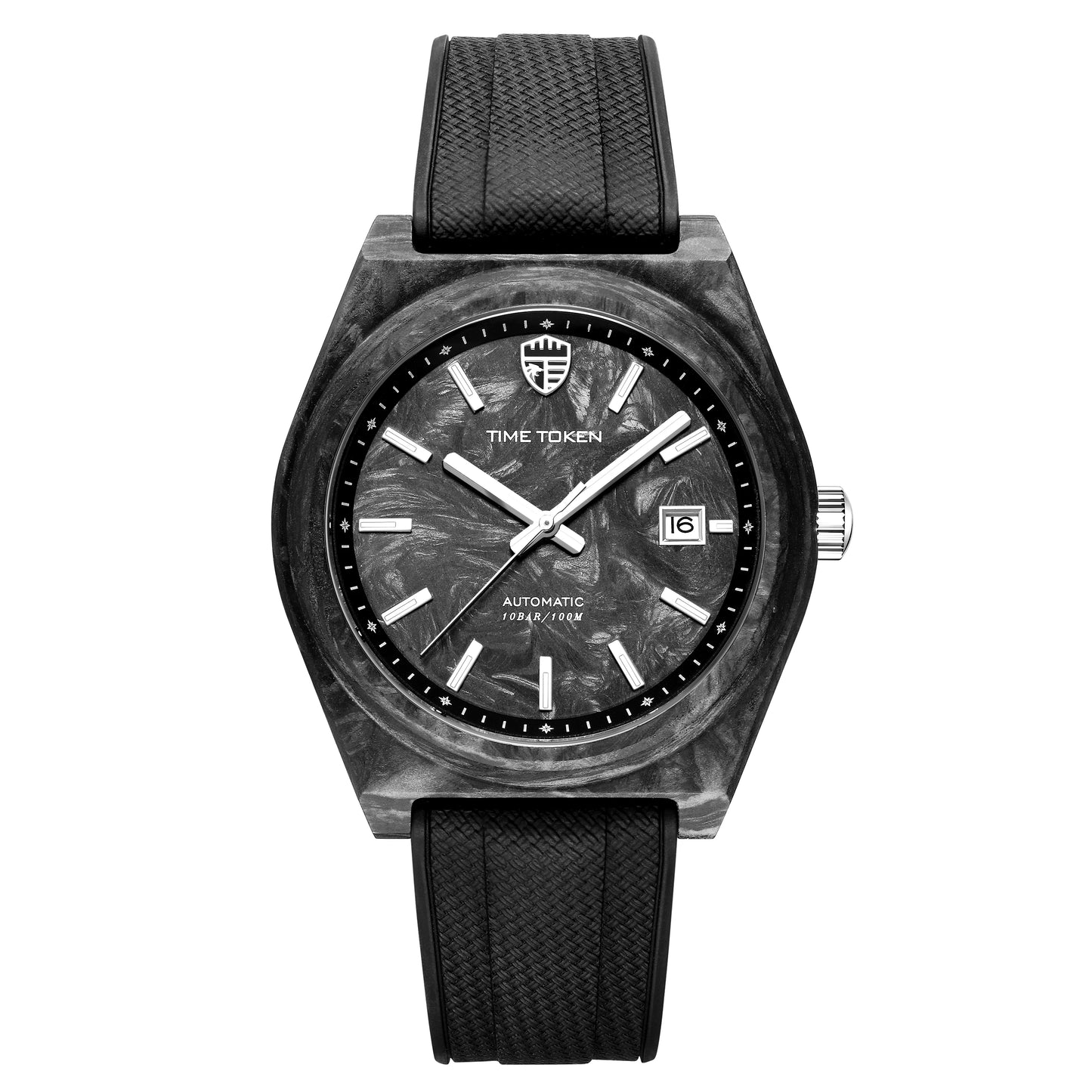 TIME TOKEN Nuovo orologio subacqueo da uomo in fibra di carbonio luminosa da 40mm, automatico meccanico di lusso con calendario, vetro zaffiro, impermeabile 100m