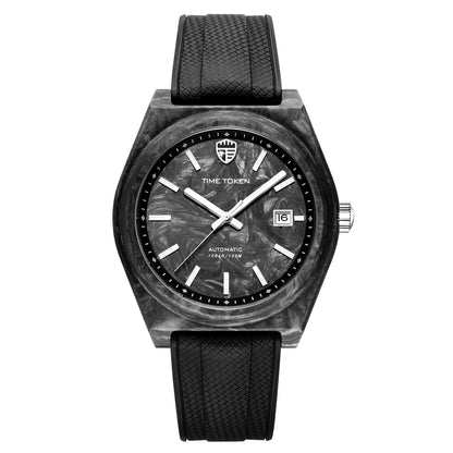 TIME TOKEN Nuovo orologio subacqueo da uomo in fibra di carbonio luminosa da 40mm, automatico meccanico di lusso con calendario, vetro zaffiro, impermeabile 100m