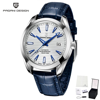 Luxusuhr für Herren von PAGANI DESIGN – Mechanisches Automatikmodell (Kaliber 8215), aus Edelstahl, wasserdicht, mit Datumsanzeige und leuchtenden Zeigern