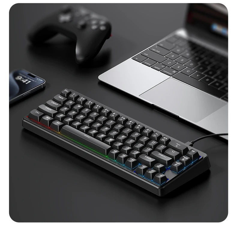 FREEWOLF M68SE tastiera mini cablata a 68 tasti, retroilluminazione RGB, Type-C, layout 68%, compatta, per gaming, ufficio, PC e laptop