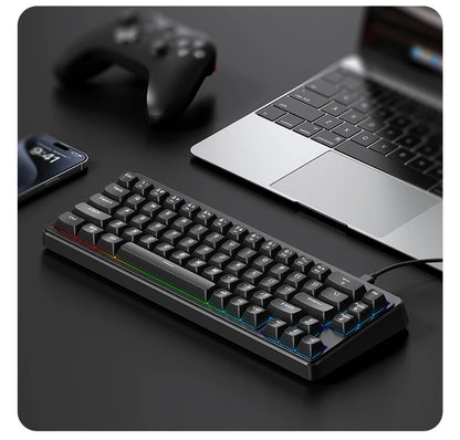 FREEWOLF M68SE tastiera mini cablata a 68 tasti, retroilluminazione RGB, Type-C, layout 68%, compatta, per gaming, ufficio, PC e laptop