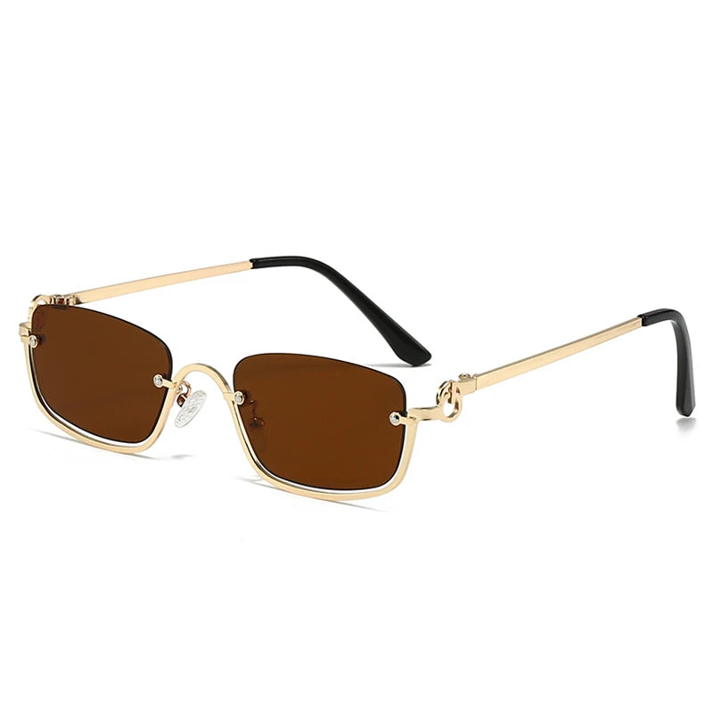 New retro metal small half frame sunglasses fashionable small square frame popular sunglasses brand designer sunglasses UV400