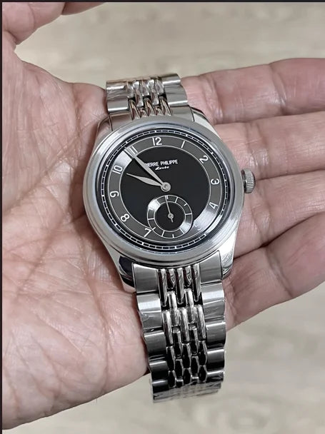 High-end Men's 38MM Watch Black Enamel Dial ST17 Manual Mechanical Watch Leather Waterproof