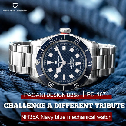 PAGANI DESIGN BB58 Steel Men's Mechanical Wrist Watches Luxury Automatic Watch For Men AR Sapphire Mirror Sport Waterproof Watch