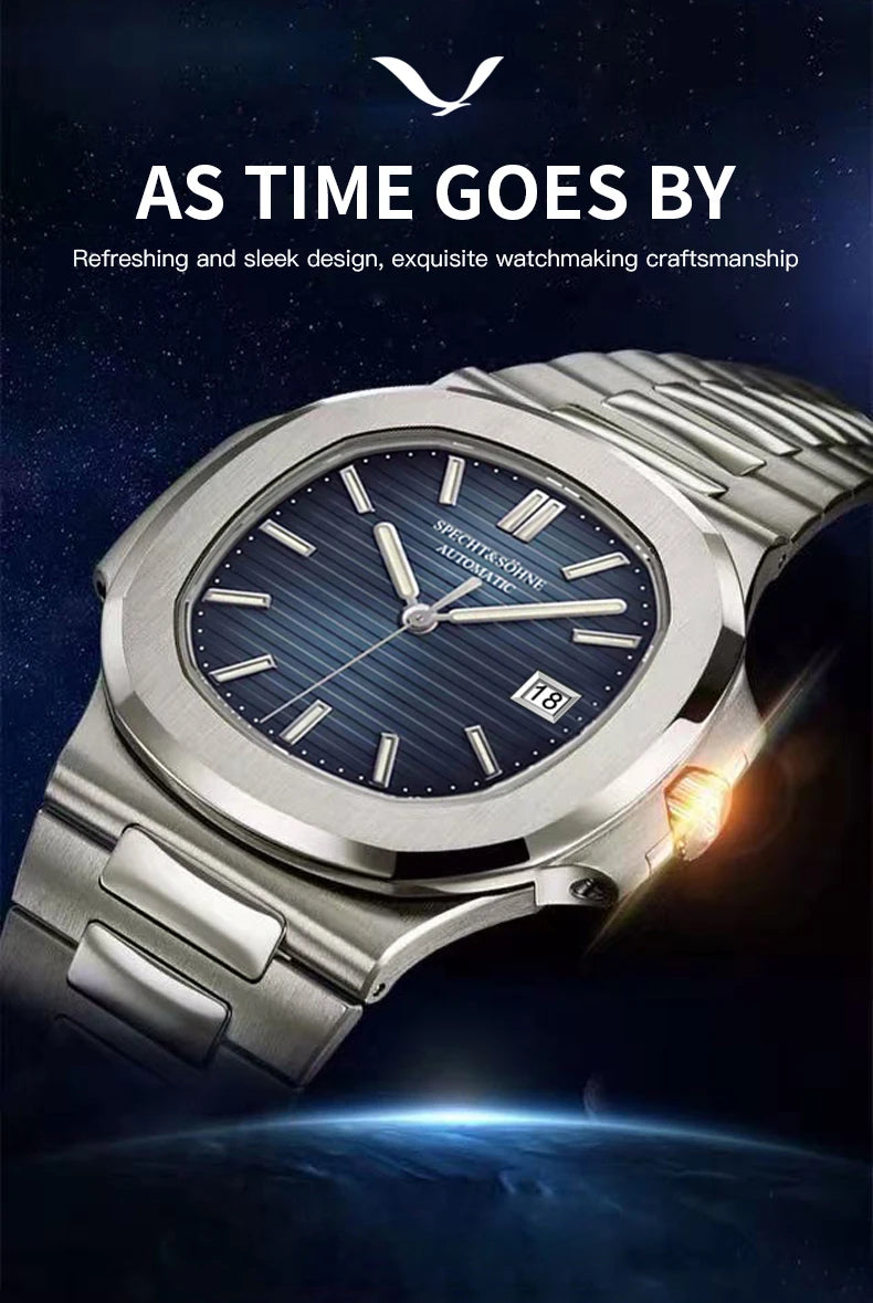 Relógio Masculino Specht&Sohne 2025 New Classic de Luxo Automático em Aço Inoxidável com Safira 8215, Relógio de Pulso Mecânico