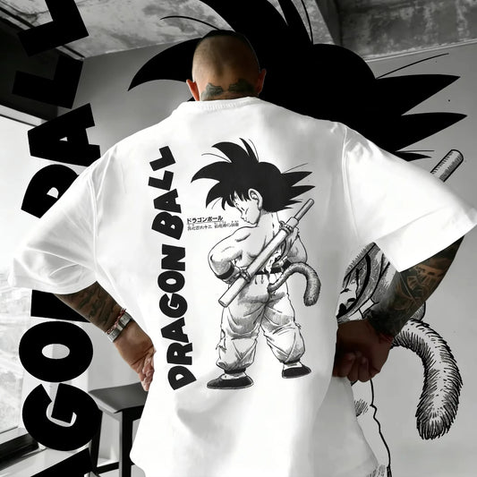 T-shirt oversized Dragon Ball Verão 2026 com cabo de alimentação, Little Goku, estampado artístico, casual neutro Y2K