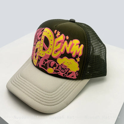 New Unisex Interesting 3D Printed Letter Baseball Hats Sunshade Cartoon Breathable Color Block Trucker Caps Mesh Versatile ins