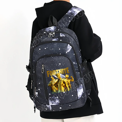 Mochila Fortnite Céu Estrelado de Grande Capacidade, Impermeável, com Compartimento para Portátil e Estampado de Personagem do Jogo, para Estudantes, Rapazes e Raparigas, Regresso às Aulas