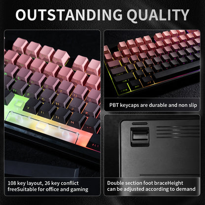 V108 Pro Bluetooth Keyboard  Office Low Noise 2.4G Wired&Wireless Full Layout with RGB Backlit Membrane