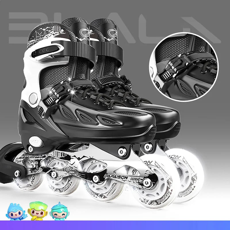 Patins em Linha para Rapaz, Pretos, Tamanho Ajustável, Rosa para Rapariga, Rollerblades Desportivos para Criança, Alta Velocidade, Novos, LED Luminoso, Profissionais