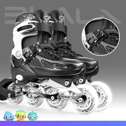 Patins em Linha para Rapaz, Pretos, Tamanho Ajustável, Rosa para Rapariga, Rollerblades Desportivos para Criança, Alta Velocidade, Novos, LED Luminoso, Profissionais
