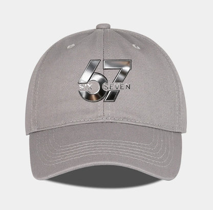 Metallic Number 67 "Six Seven" Print Baseball Cap Adjustable Unisex Streetwear Sun Hat