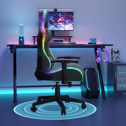 LED Gaming Chair - Ergonomic Office Chair with Massage Function, Adjustable Backrest (90-135°), for Gamers up to 150 kg, Black
