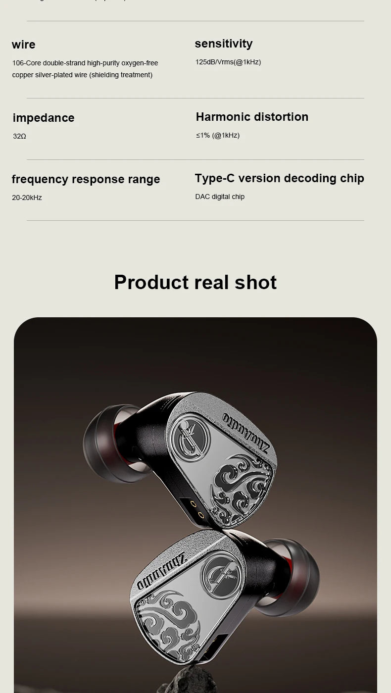 Zhulinniao JingHong Z3 2025 High-Fidelity In-Ear HiFi Earphones Dual Dynamic Drivers Metal Music Monitor Customizable Audio