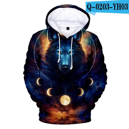 Sweatshirt com Capuz Cool Space Galaxy Wolf para Homem — Lobo Brilhante, Estilo Fashion, Pullover de Primavera e Outono