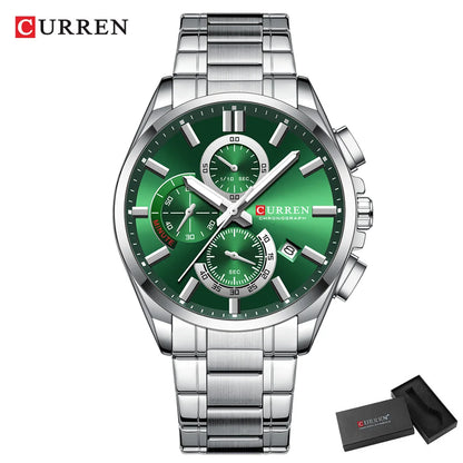 Montre homme CURREN, marque de luxe, originale, étanche, en acier inoxydable, chronographe, phase de lune, date, cadran rotatif