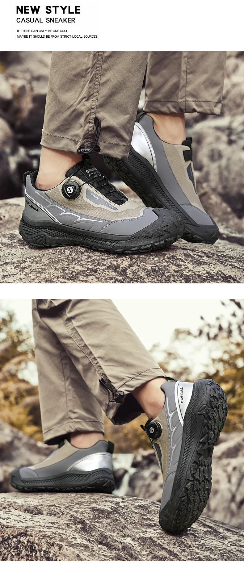 Sneakers da trekking da uomo con fibbia girevole, scarpe da escursionismo con suola spessa per attività all’aperto, scarpe sportive da uomo, comode e antiscivolo, ideali per arrampicata e passeggiate